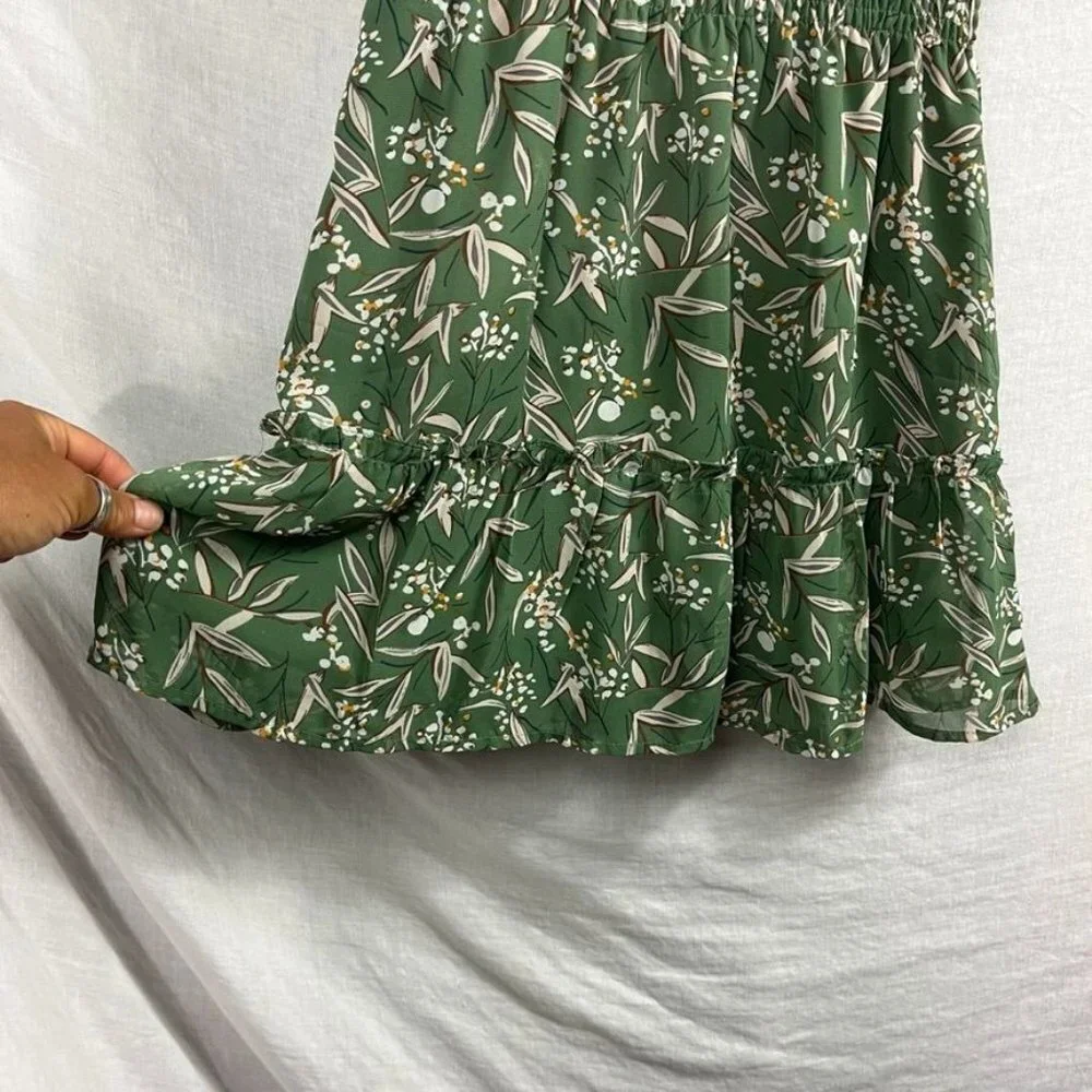 Lush Wrap Top Flutter Sleeve Midi Dres Womens S Sage Green‎ Floral Tiered Ruffle